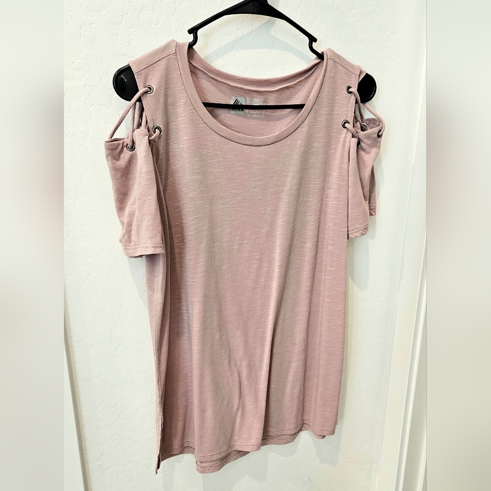 RBX Women's Pink Cold Shoulder T-shirt, Size Large